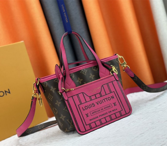 Louis Vuitton Neverfull Bandouliere Inside Out BB Tote In Monogram Canvas And Rose Pondichery Leather