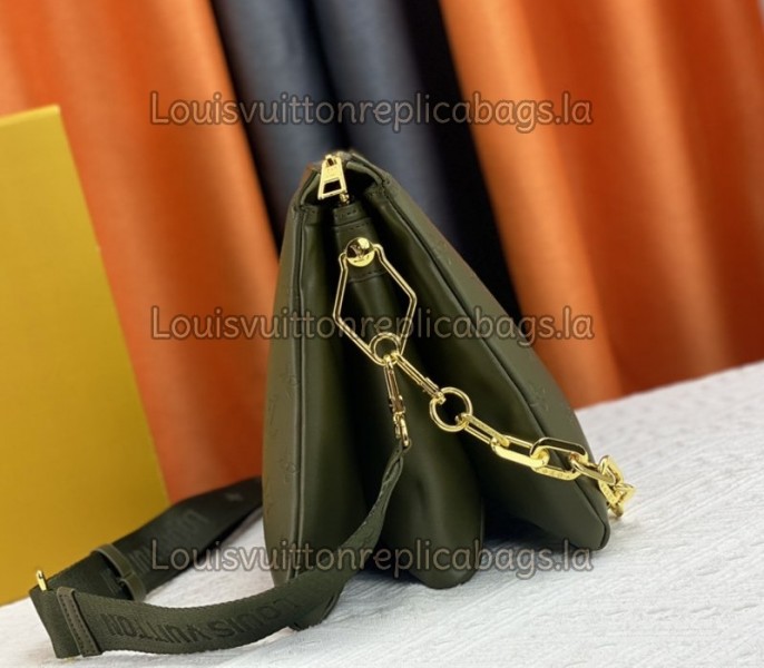 Louis Vuitton Coussin MM Bag In Khaki With Jacquard Strap