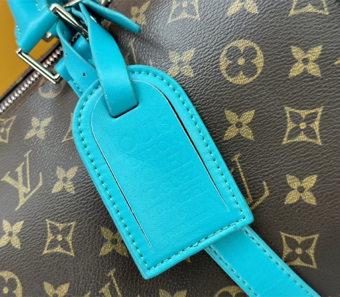 Louis Vuitton Monogram Macassar Canvas Keepall Bandouliere 50 In Turquoise Blue