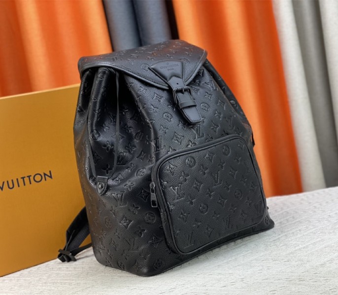Louis Vuitton Taurillon Leather Montsouris Backpack In Black