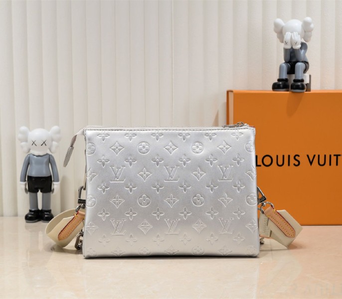 Louis Vuitton Coussin PM Bag In Silver With Jacquard Strap