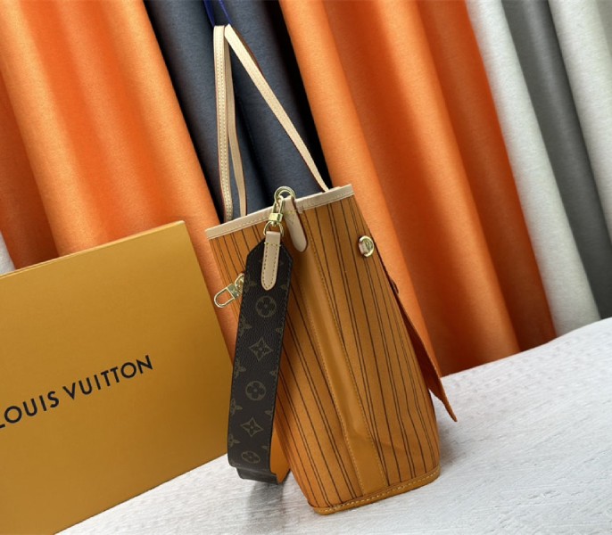Louis Vuitton Neverfull Bandouliere Inside Out MM Tote In Monogram Canvas And Jaune Safran Textile