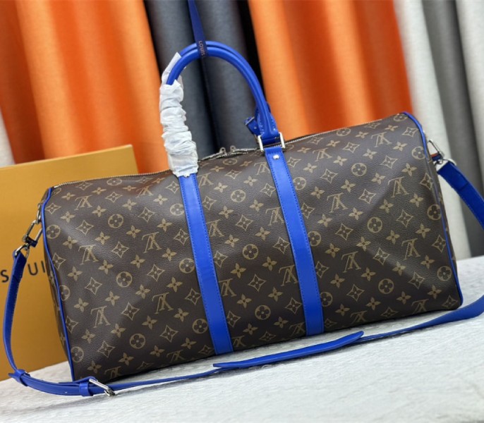 Louis Vuitton Monogram Macassar Canvas Keepall Bandouliere 50 In Indigo Blue