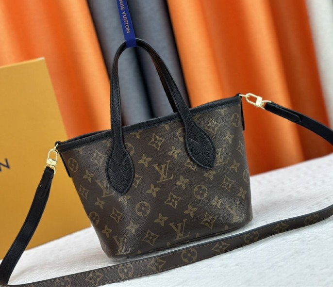 Louis Vuitton Neverfull Bandouliere Inside Out BB Tote In Monogram Canvas And Black Leather