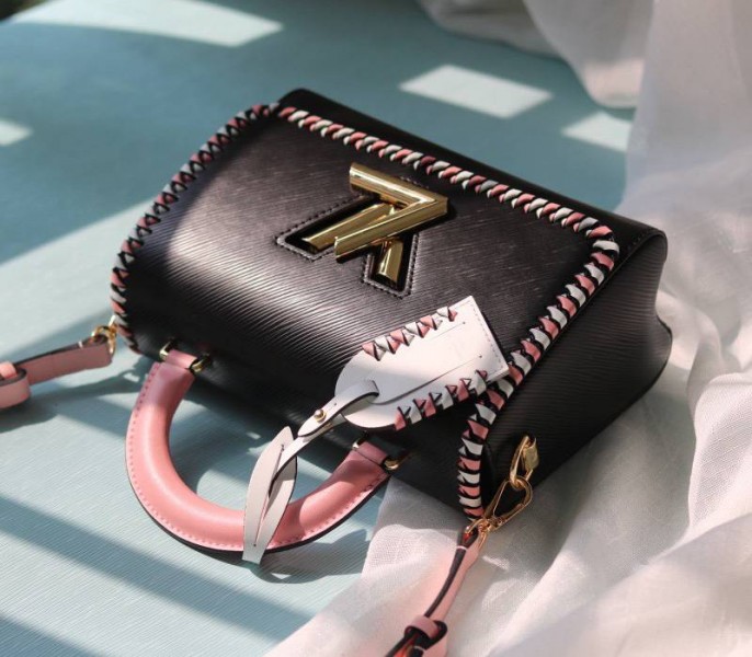 Louis Vuitton Epi Leather Twist MM Bag In Black With Braided Edges Flap