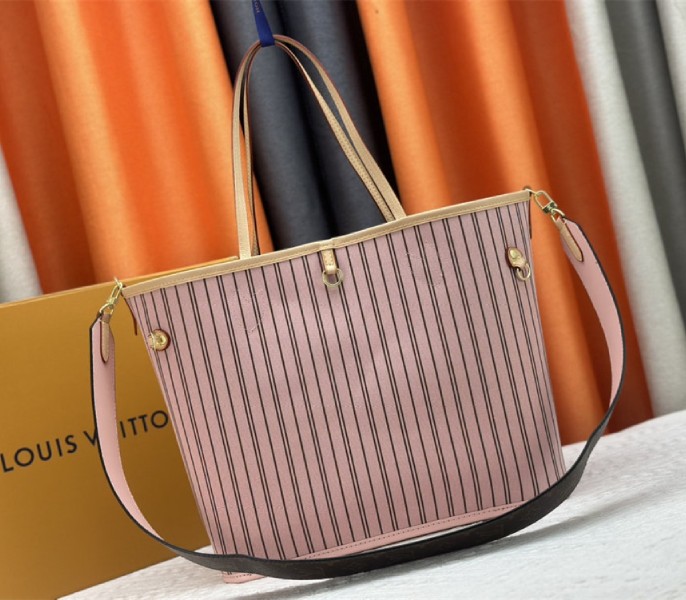 Louis Vuitton Neverfull Bandouliere Inside Out MM Tote In Monogram Canvas And Peony Pink Textile
