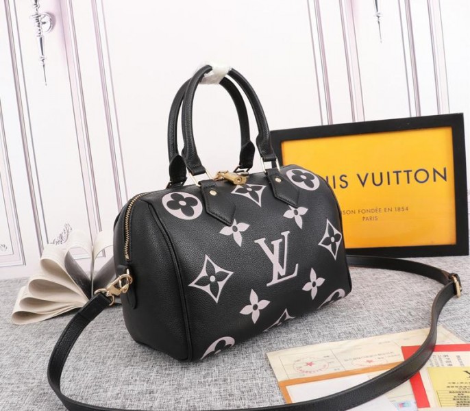 Louis Vuitton Bicolor Monogram Empreinte Leather Speedy Bandouliere 25 Handbag In Black And Lilac