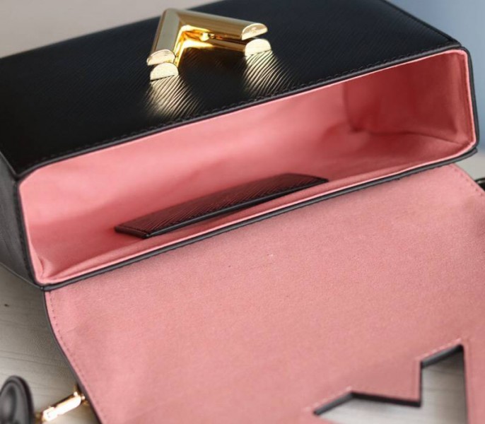 Louis Vuitton Epi Leather Twist MM Handbag In Black With Embroidered Strap