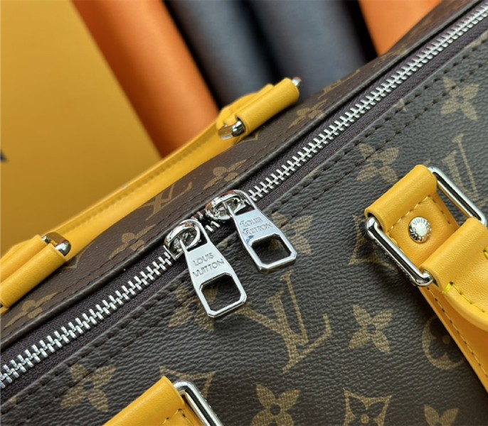 Louis Vuitton Monogram Macassar Canvas Keepall Bandouliere 35 In Safran Yellow