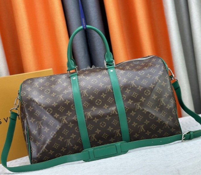 Louis Vuitton Monogram Macassar Canvas Keepall Bandouliere 50 In Borneo Green