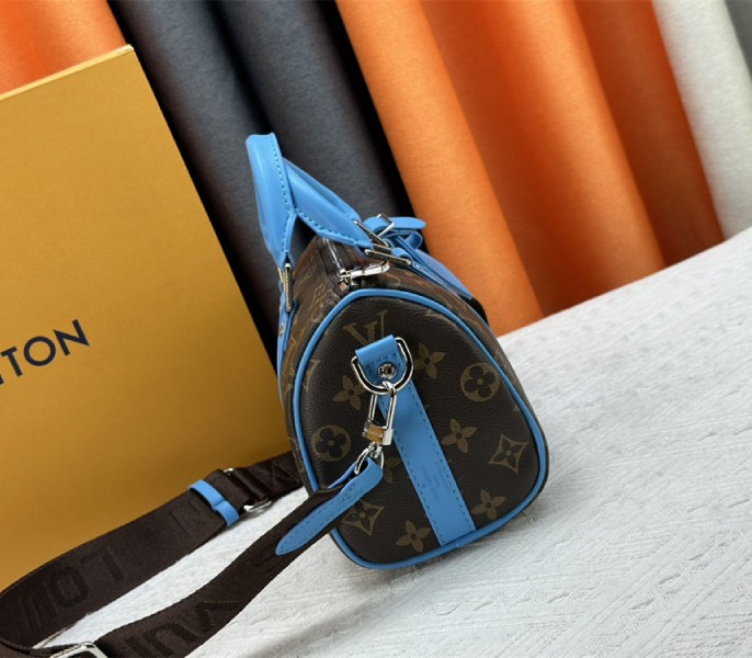 Louis Vuitton Monogram Macassar Canvas Keepall Bandouliere 25 In Gaston Blue