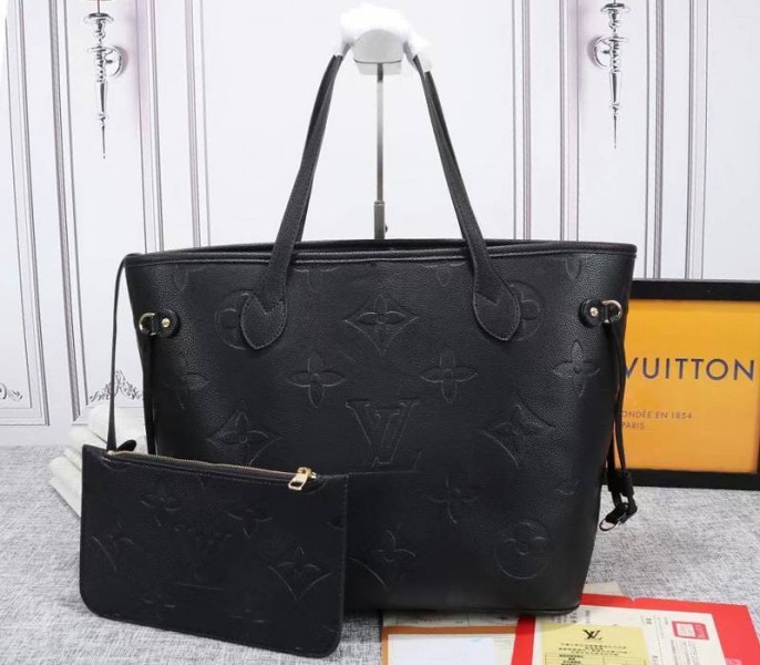 Louis Vuitton Monogram Empreinte Neverfull MM Tote In Black