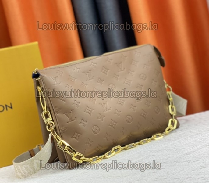 Louis Vuitton Coussin MM Bag In Taupe With Jacquard Strap