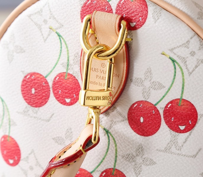 X TM Monogram Cherry Canvas Speedy Soft Bandouliere 30 In White