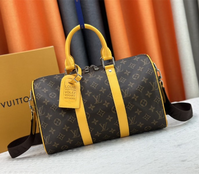 Louis Vuitton Monogram Macassar Canvas Keepall Bandouliere 35 In Safran Yellow