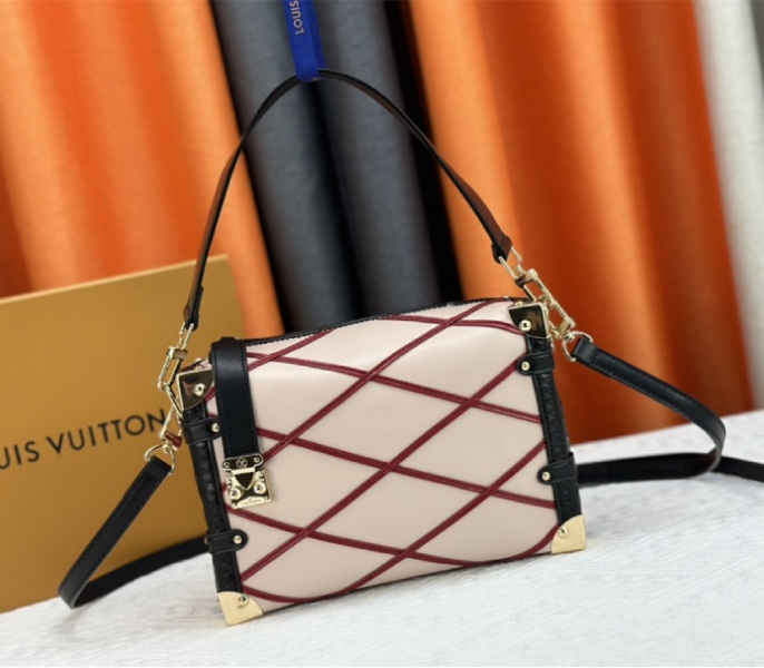 Louis Vuitton Malletage Leather Side Trunk MM In Beige And Red