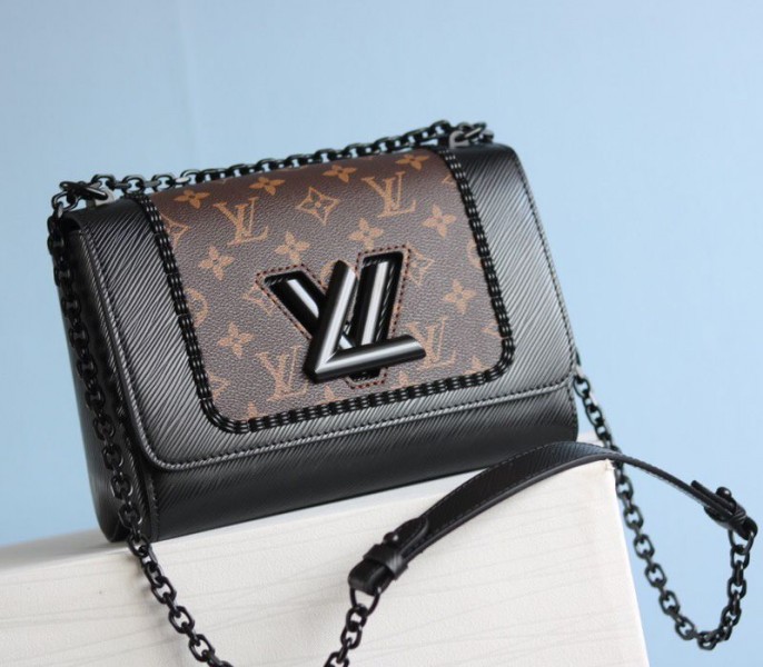 Louis Vuitton Epi Leather Twist MM Canvas Trompe loeil Braid Bag In All Black
