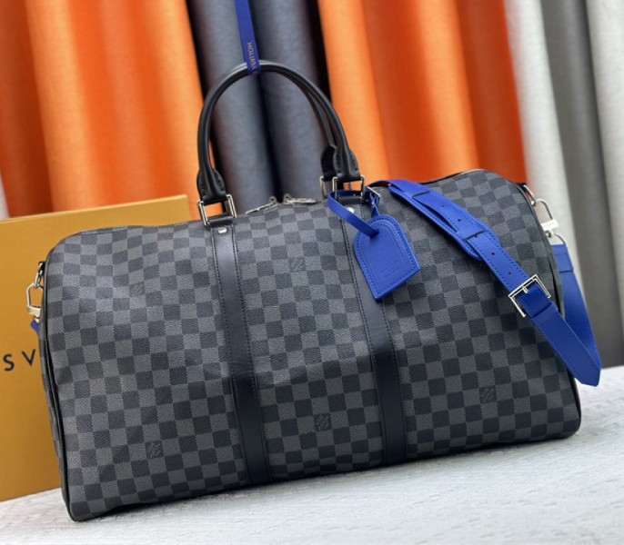 Louis Vuitton Damier Graphite Canvas Keepall Bandouliere 50 In Indigo Blue