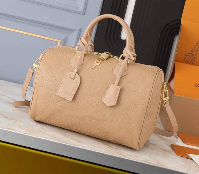 Louis Vuitton Monogram Empreinte Speedy Soft 30 Handbag In Apricot