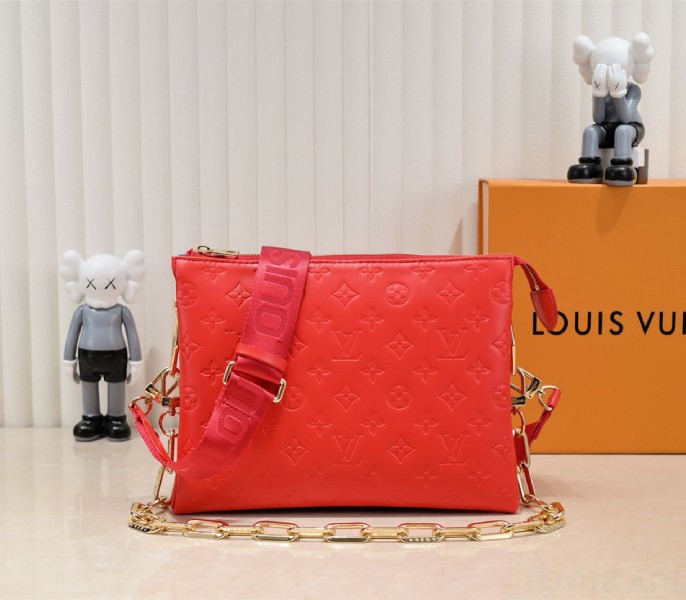 Louis Vuitton Coussin PM Bag In Neon Red With Jacquard Strap