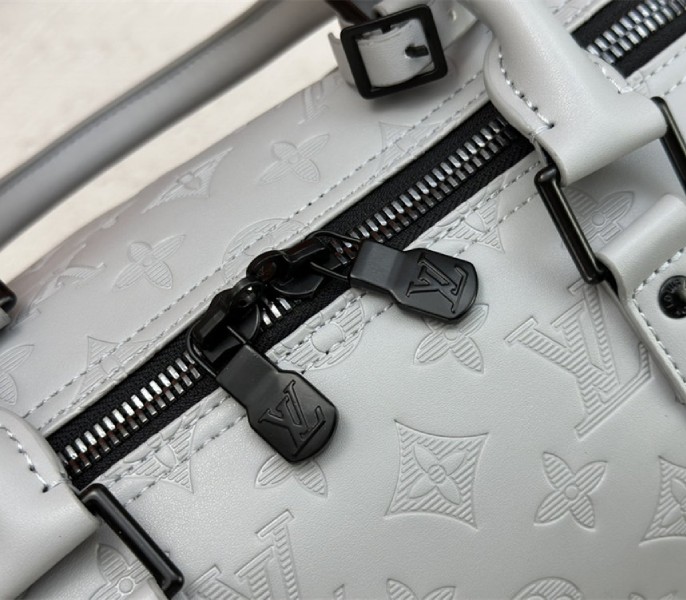 Louis Vuitton Monogram Shadow Leather Keepall Bandouliere 50 With Leather Strap In Anthracite Gray