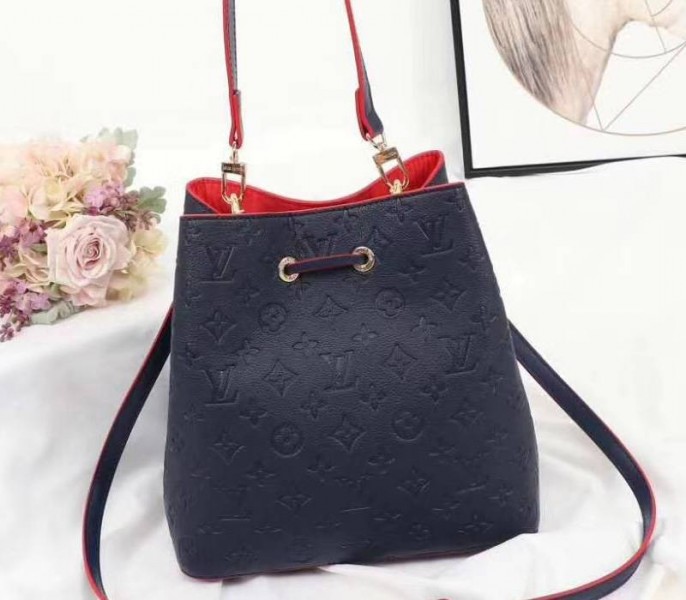 Louis Vuitton Monogram Empreinte NeoNoe MM Bag In Marine Rouge