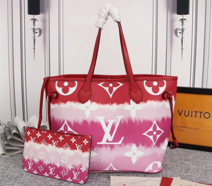 Louis Vuitton Seasonal Escale Neverfull MM Tote In Rouge Red