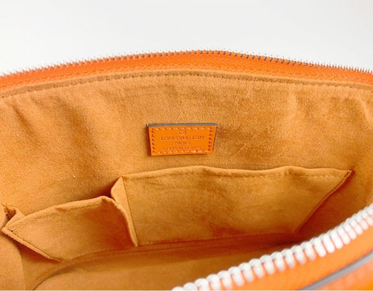 Louis Vuitton Epi Leather Alma PM Handbag In Orange With Jacquard Strap