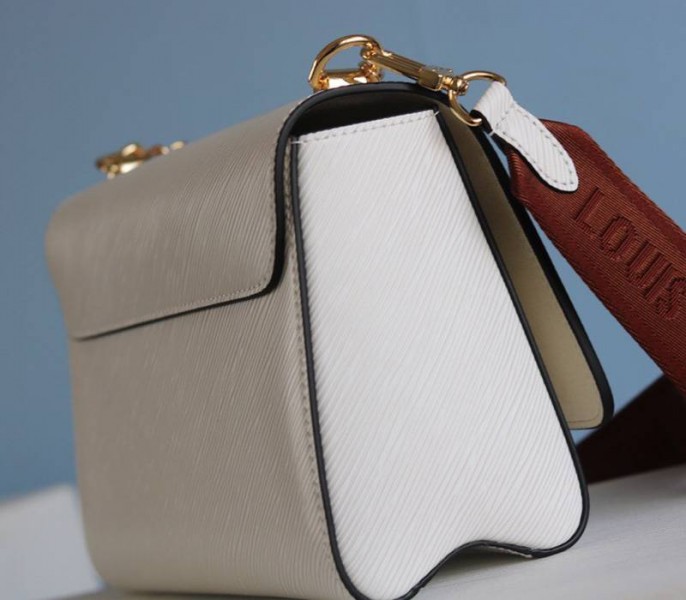 Louis Vuitton Epi Leather Twist MM Bag In Optic White With Jacquard Strap