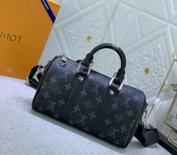Louis Vuitton Monogram Eclipse Canvas Keepall Bandouliere 25 Travel Bag