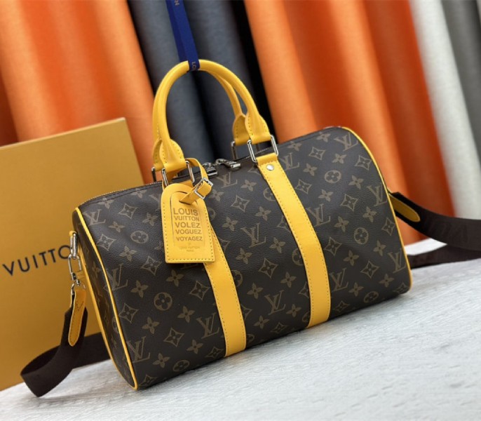 Louis Vuitton Monogram Macassar Canvas Keepall Bandouliere 35 In Safran Yellow