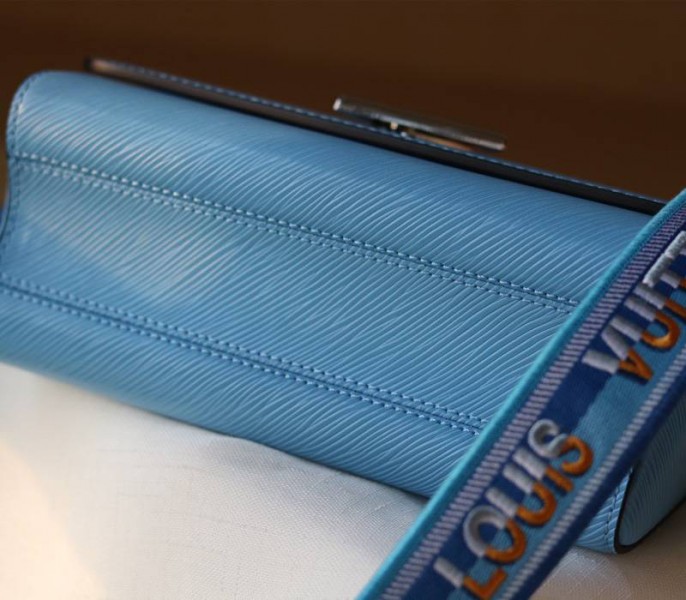 Louis Vuitton Epi Leather Twist MM Bag With Jacquard Strap In Bleuet Blue