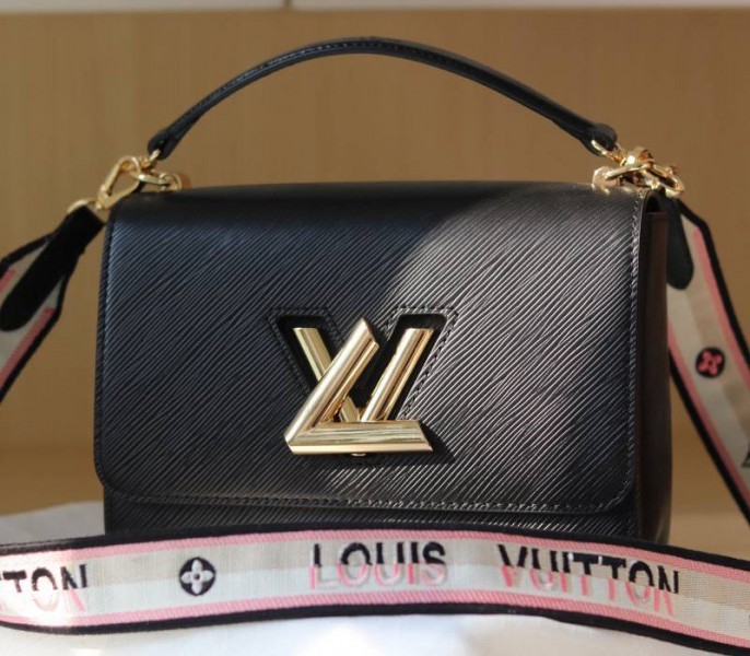 Louis Vuitton Epi Leather Twist MM Bag Black With Jacquard Strap