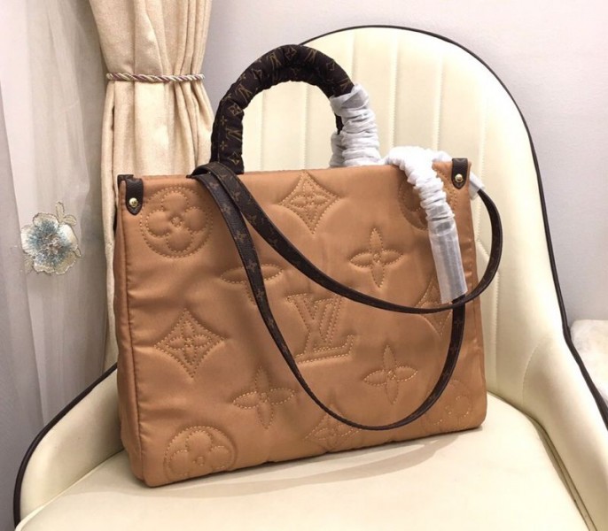 Louis Vuitton Econyl Regenerated Nylon Onthego GM Tote In Beige