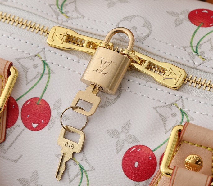 X TM Monogram Cherry Canvas Speedy Soft Bandouliere 30 In White