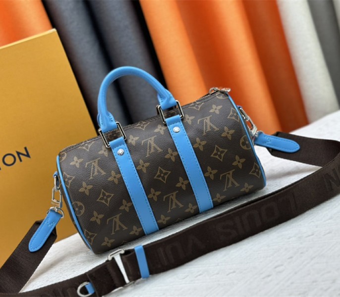 Louis Vuitton Monogram Macassar Canvas Keepall Bandouliere 25 In Gaston Blue