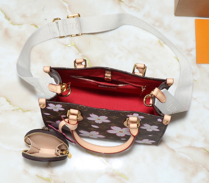 X TM Monogram Canvas Onthego PM With Cherry Blossom