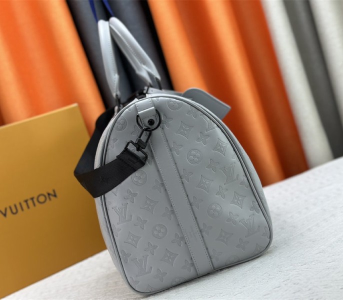 Louis Vuitton Monogram Shadow Leather Keepall Bandouliere 50 In Anthracite Gray