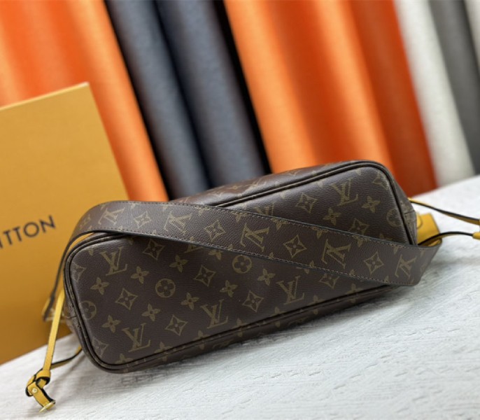 Louis Vuitton Neverfull Bandouliere Inside Out MM Tote In Monogram Canvas And Yellow Textile And Leather