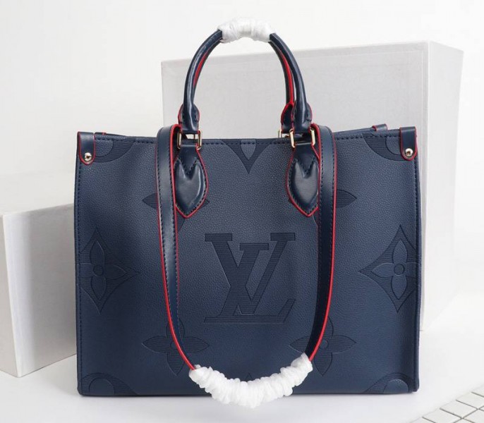Louis Vuitton Monogram Empreinte Giant Onthego MM Tote In Navy Blue
