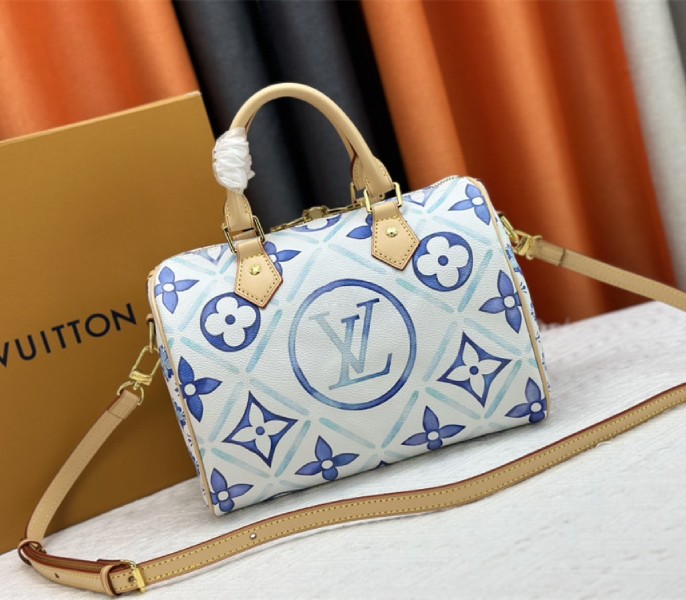 Louis Vuitton LV By The Pool Monogram Tiles Canvas Speedy Bandouliere 25 Bag In Lagoon Blue