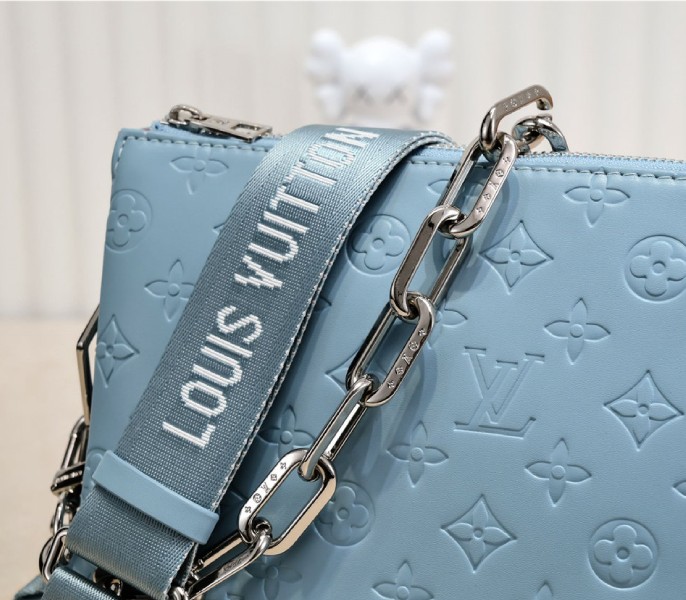 Louis Vuitton Coussin PM Bag In Turquoise Blue With Jacquard Strap
