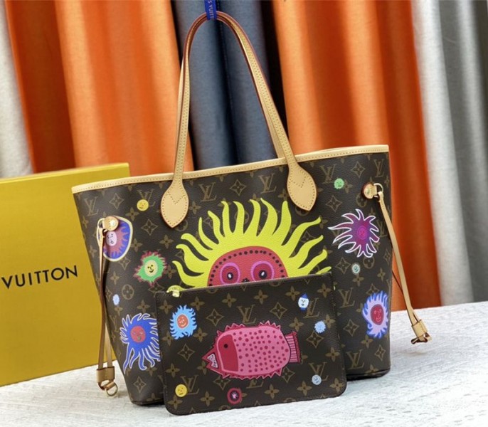 Louis Vuitton X YK Monogram Canvas Neverfull MM Tote With Faces Print