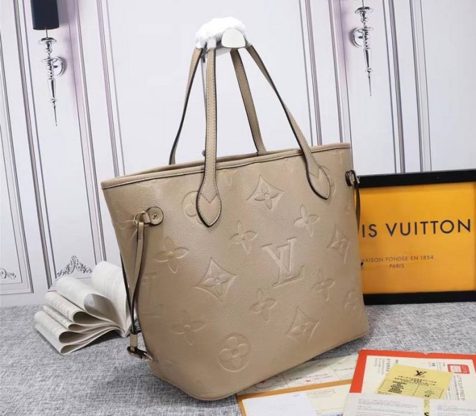 Louis Vuitton Monogram Empreinte Neverfull MM Tote In Beige