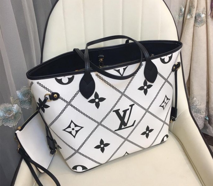 Louis Vuitton Spring 2022 Monogram Empreinte Neverfull MM Tote In Cream