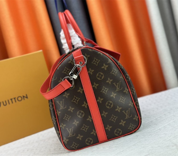 Louis Vuitton Monogram Macassar Canvas Keepall Bandouliere 50 In Red
