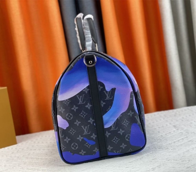 Louis Vuitton Monogram Eclipse Keepall 55 Bandouliere Travel Bag In Blue Sunrise