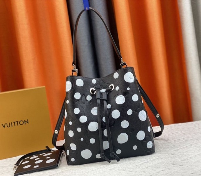Louis Vuitton X YK NeoNoe MM Black Tote In White Infinity Dots