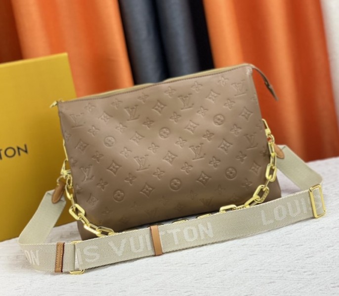 Louis Vuitton Coussin MM Bag In Taupe With Jacquard Strap