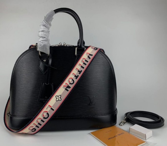 Louis Vuitton Epi Leather Alma PM Jacquard Strap Handbag In Black